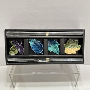 NEW Vintage MADE‎ IN JAPAN Leaf Chopsticks Holders Rests Pottery Set Of 4 Cebu